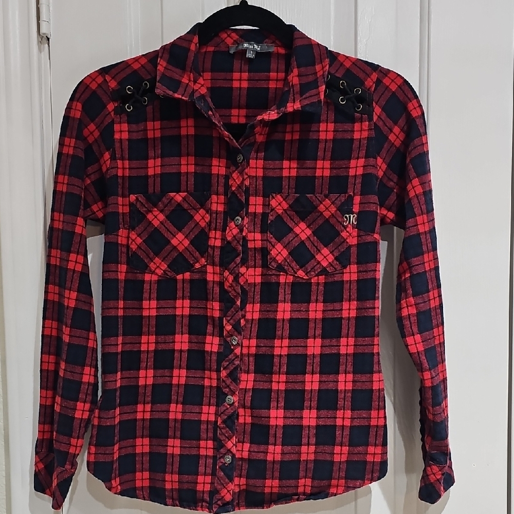 Miss Me Girls Red and Black Plaid Shirt Size S